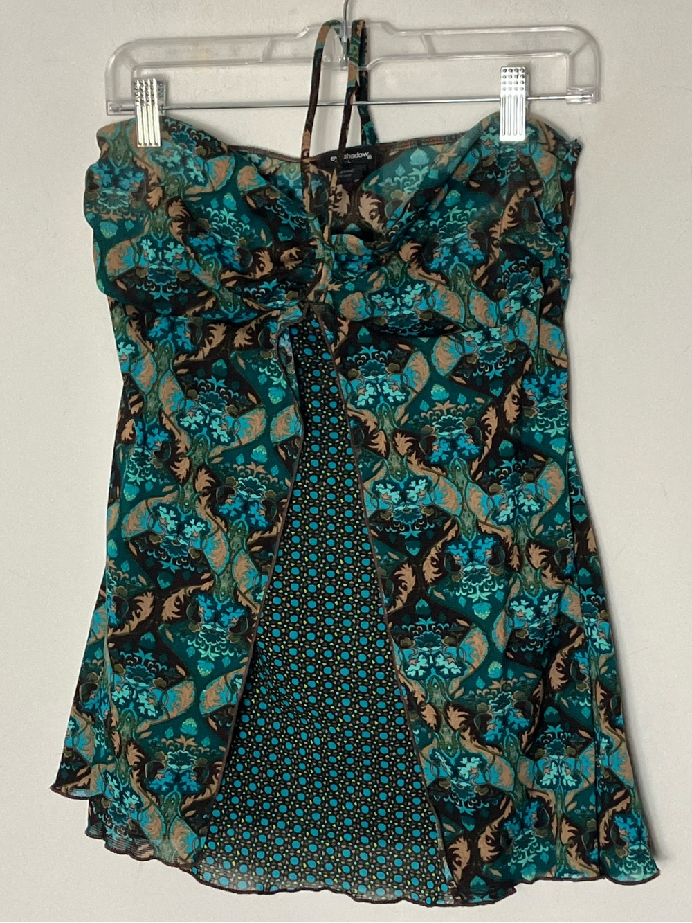 Vintage Y2K eyeshadow Turquoise Paisley mesh halter Top Large